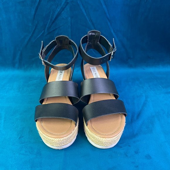 Steve Madden Janica Platform Espadrille Sandal Black/Tan - Picture 2 of 11